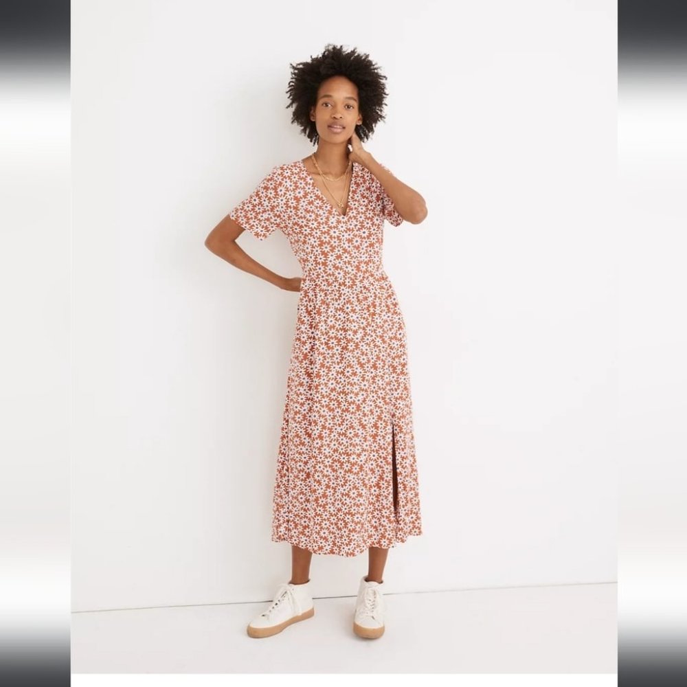 MADEWELL | Clara Midi Dress in Falling Daisies orange red sz L